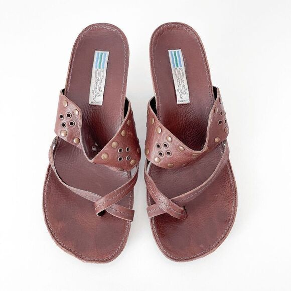 Arnold Churgin Womens Studded Leather Slide Wedge Sandals Brown Size 7.5 - Picture 6 of 7